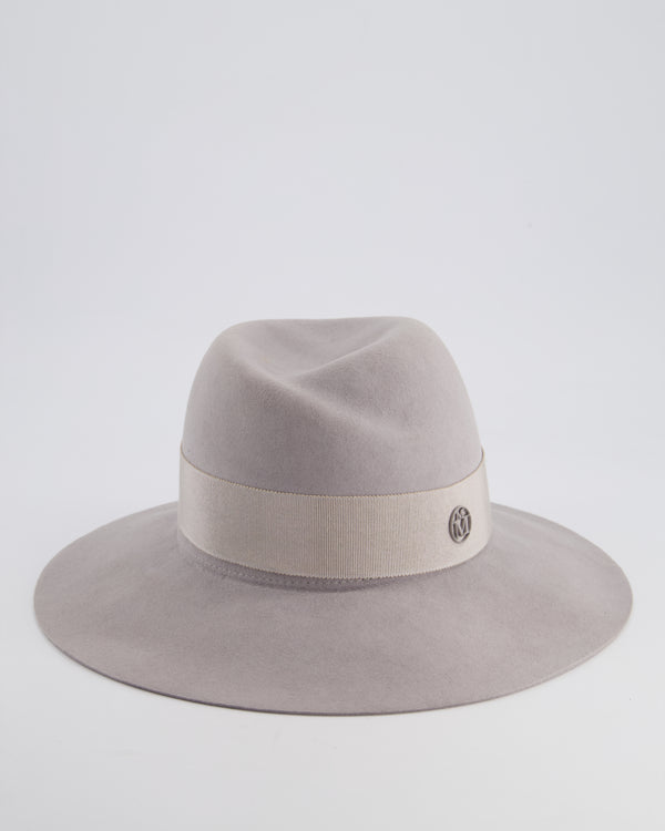 Maison Michel Paris Grey Wool Felt Hat with Black Bandeaux Detail