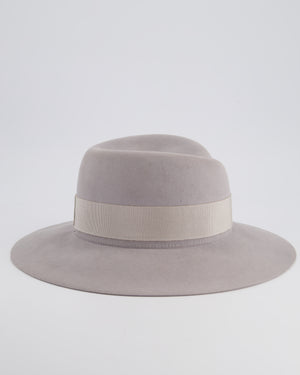 Maison Michel Paris Grey Wool Felt Hat with Black Bandeaux Detail