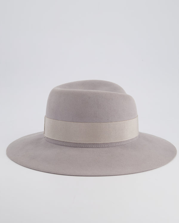 Maison Michel Paris Grey Wool Felt Hat with Black Bandeaux Detail