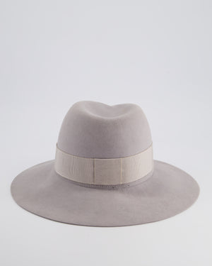 Maison Michel Paris Grey Wool Felt Hat with Black Bandeaux Detail