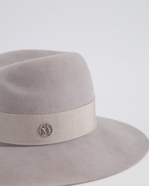 Maison Michel Paris Grey Wool Felt Hat with Black Bandeaux Detail