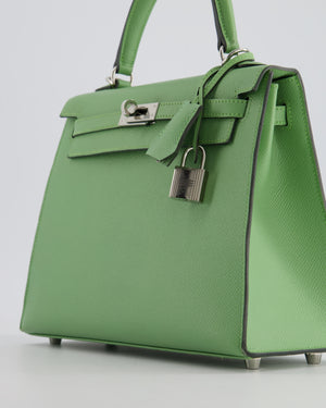 *HOT* Hermes Kelly Sellier 25cm Bag in Vert Criquet Epsom Leather with Palladium Hardware