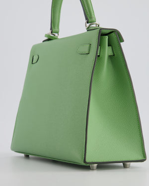 *HOT* Hermes Kelly Sellier 25cm Bag in Vert Criquet Epsom Leather with Palladium Hardware