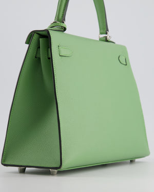 *HOT* Hermes Kelly Sellier 25cm Bag in Vert Criquet Epsom Leather with Palladium Hardware