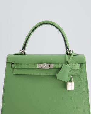 *HOT* Hermes Kelly Sellier 25cm Bag in Vert Criquet Epsom Leather with Palladium Hardware