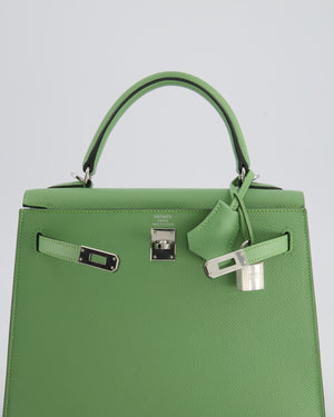 *HOT* Hermes Kelly Sellier 25cm Bag in Vert Criquet Epsom Leather with Palladium Hardware