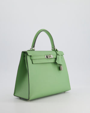 *HOT* Hermes Kelly Sellier 25cm Bag in Vert Criquet Epsom Leather with Palladium Hardware