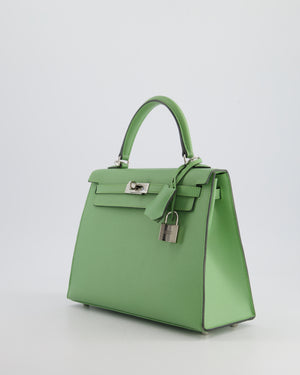 *HOT* Hermes Kelly Sellier 25cm Bag in Vert Criquet Epsom Leather with Palladium Hardware