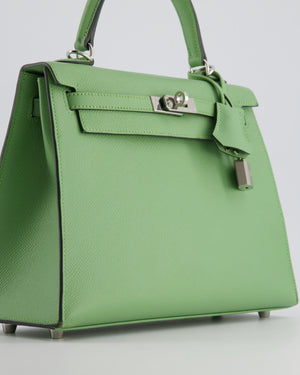 *HOT* Hermes Kelly Sellier 25cm Bag in Vert Criquet Epsom Leather with Palladium Hardware