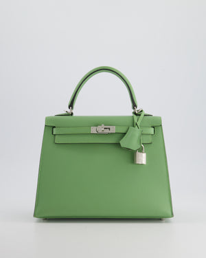 *HOT* Hermes Kelly Sellier 25cm Bag in Vert Criquet Epsom Leather with Palladium Hardware