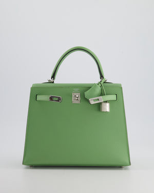 *HOT* Hermes Kelly Sellier 25cm Bag in Vert Criquet Epsom Leather with Palladium Hardware