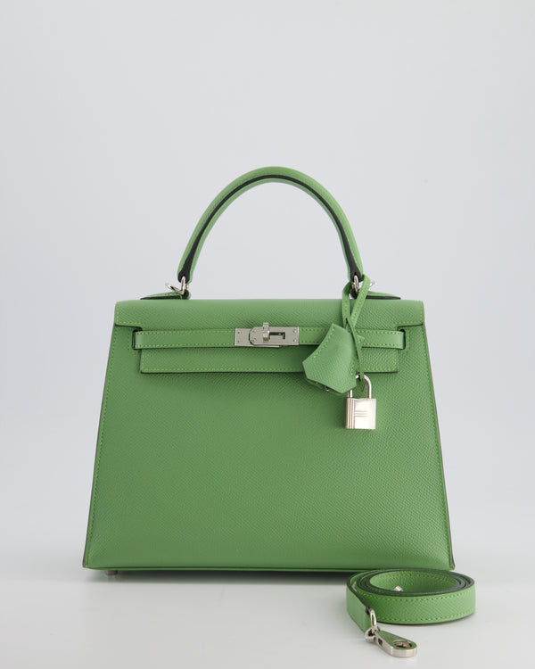 *HOT* Hermes Kelly Sellier 25cm Bag in Vert Criquet Epsom Leather with Palladium Hardware