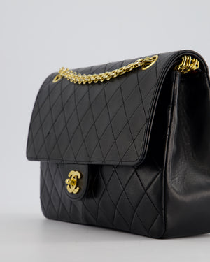 Chanel Black Vintage Medium Lambskin Classic Flap with Stitched Edge and 24K Gold Hardware