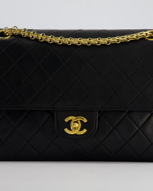 Chanel Black Vintage Medium Lambskin Classic Flap with Stitched Edge and 24K Gold Hardware