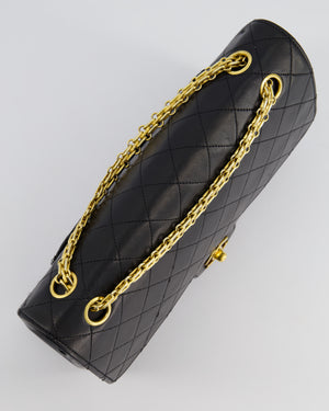 Chanel Black Vintage Medium Lambskin Classic Flap with Stitched Edge and 24K Gold Hardware