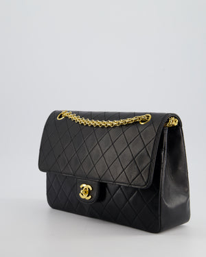 Chanel Black Vintage Medium Lambskin Classic Flap with Stitched Edge and 24K Gold Hardware