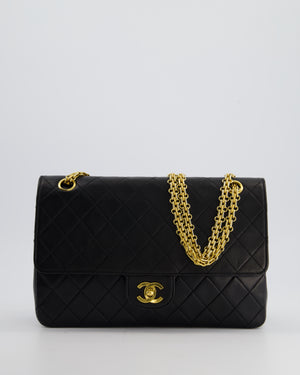 Chanel Black Vintage Medium Lambskin Classic Flap with Stitched Edge and 24K Gold Hardware