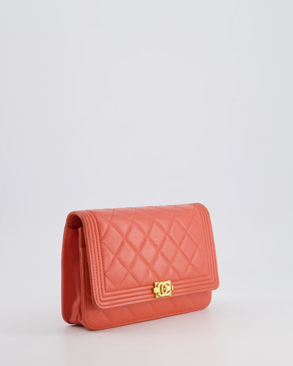 Chanel Coral Boy Wallet On Chain with Champagne Gold Hardware