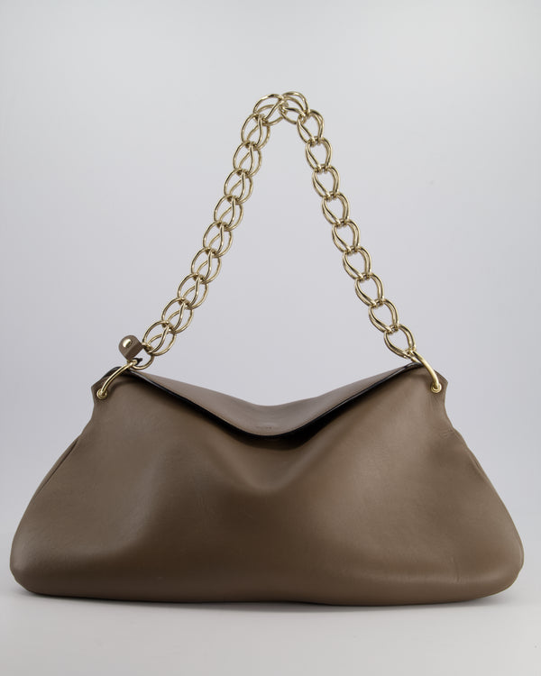 Chloé Taupe Juana Tote Bag With Silver Chain Shoulder Strap