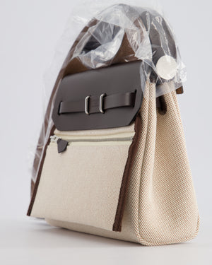 *NEW RELEASE RARE* Hermès Herbag Zip 20 Bag in Ecru Viking Canvas & Ebene Vache Hunter Leather with Palladium Hardware