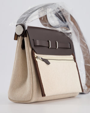 *NEW RELEASE RARE* Hermès Herbag Zip 20 Bag in Ecru Viking Canvas & Ebene Vache Hunter Leather with Palladium Hardware