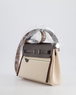 *NEW RELEASE RARE* Hermès Herbag Zip 20 Bag in Ecru Viking Canvas & Ebene Vache Hunter Leather with Palladium Hardware