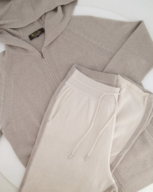 Loro Piana Light Grey and White Baby Cashmere Hoodie and Jogger Set Size IT 44 (UK 12)