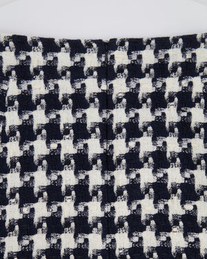 Chanel 07/P Black, Navy and White Houndstooth Midi Skirt FR 38 (UK 10)