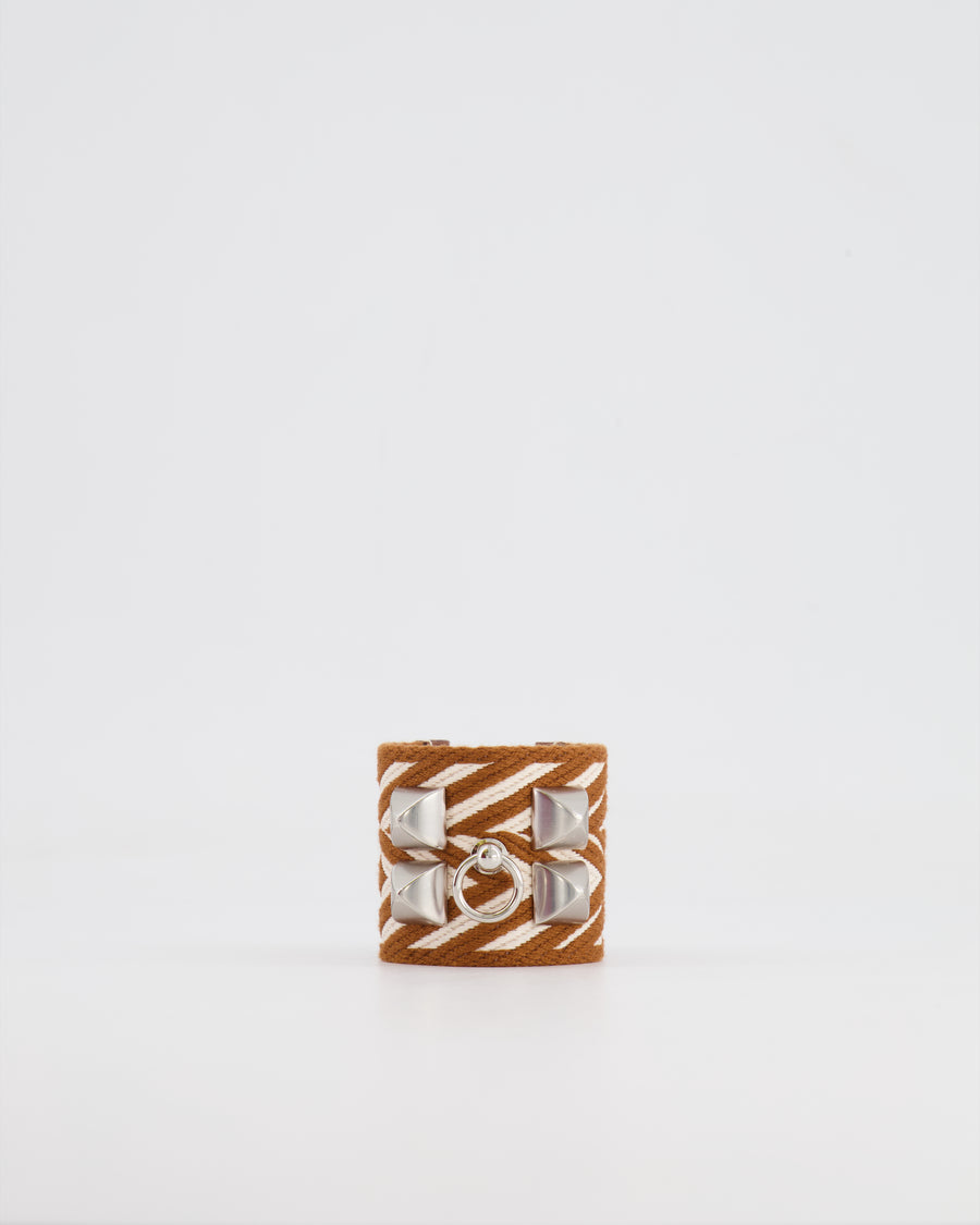 Hermès Limited Edition Gold and White ZigZag Canvas/Leather Bracelet Size T1 (Small)