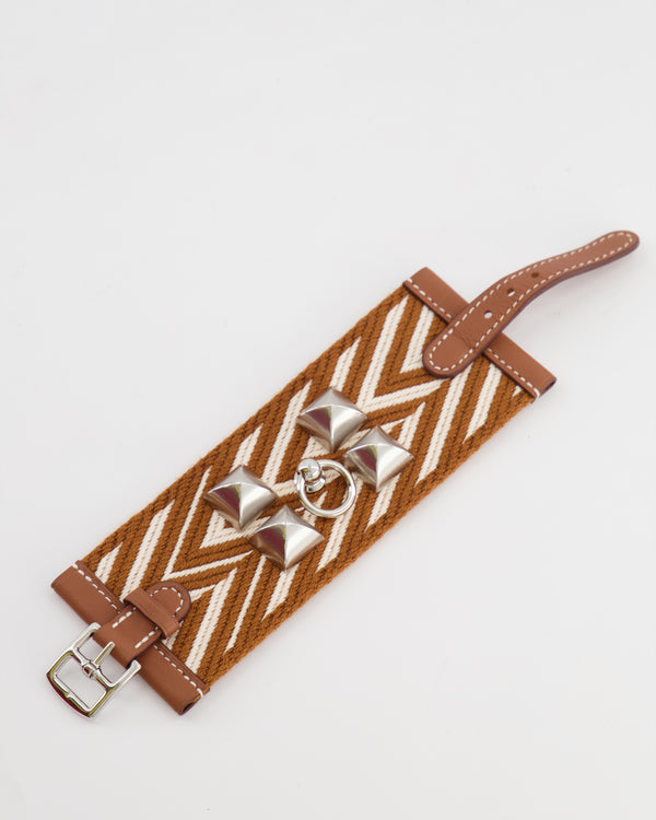 Hermès Limited Edition Gold and White ZigZag Canvas/Leather Bracelet Size T1 (Small)