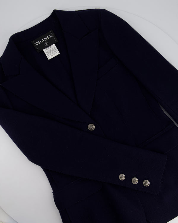 Chanel Navy Wool Blazer Jacket with Silver CC Button Detail FR 36 (UK 8)