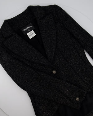 Chanel Black Coated Tweed Curved Hem Jacket with Silver CC Button Detail FR 36 (UK 8)