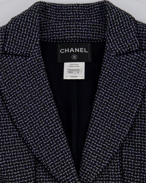 Chanel Black & Grey Metallic Tweed Curved Hem Jacket with Ruthenium CC Button Detail FR 36 (UK 8)