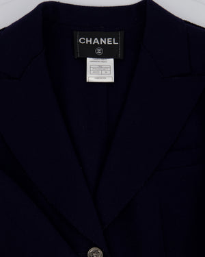 Chanel Navy Wool Blazer Jacket with Silver CC Button Detail FR 36 (UK 8)