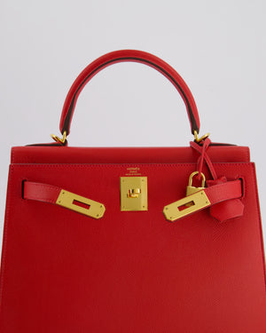 Hermès Kelly 28cm Sellier Bag in Rouge Casaque Epsom Leather with Gold Hardware