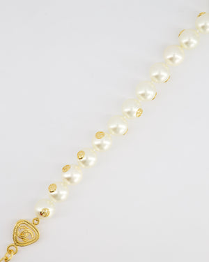 *HOT* Chanel White Pearl Chocker Necklace with Yellow Gold Logo Details