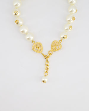 *HOT* Chanel White Pearl Chocker Necklace with Yellow Gold Logo Details