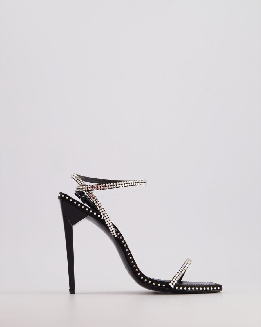 Saint Laurent Black Plexi Heel Sandal Heels with Crystal Detail Size EU 37