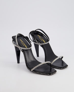 Saint Laurent Black Plexi Heel Sandal Heels with Crystal Detail Size EU 37