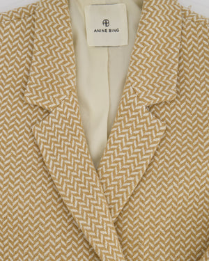 Anine Bing Beige, Off-White Fish Bone Double Breasted Blazer Size XS (UK 6)