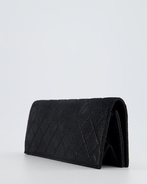 *HOT* Chanel Black Shiny Quilted Long Clutch in Coated Calfskin with Silver Hardware and Crystal CC Detail