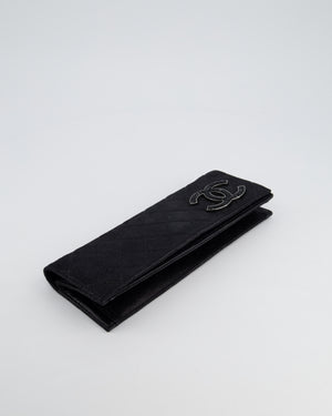 *HOT* Chanel Black Shiny Quilted Long Clutch in Coated Calfskin with Silver Hardware and Crystal CC Detail