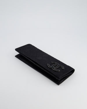 *HOT* Chanel Black Shiny Quilted Long Clutch in Coated Calfskin with Silver Hardware and Crystal CC Detail