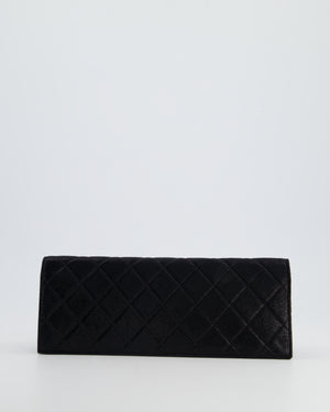 *HOT* Chanel Black Shiny Quilted Long Clutch in Coated Calfskin with Silver Hardware and Crystal CC Detail