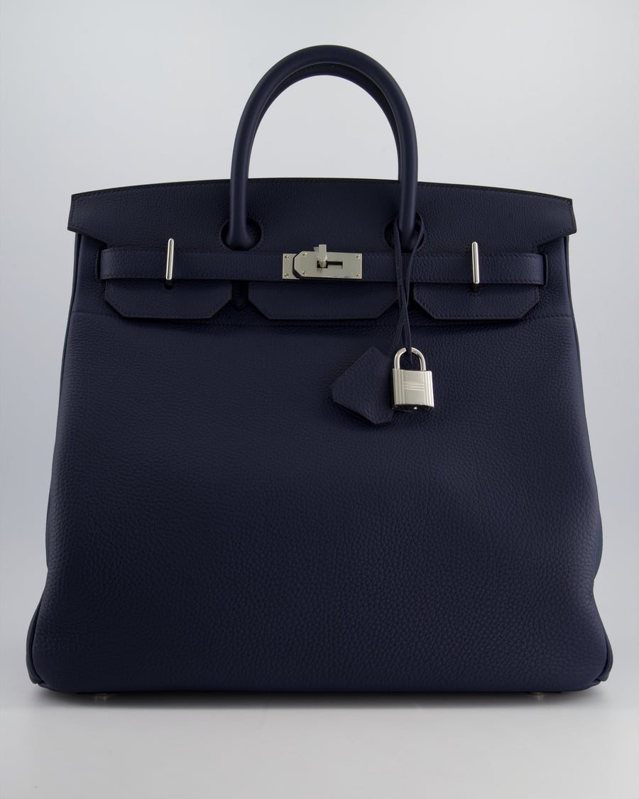 *RARE* Hermès HAC Bag 40cm in Bleu Abysse Togo Leather With Palladium Hardware