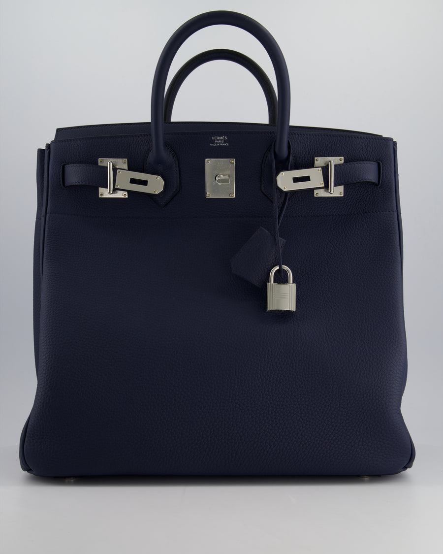 *RARE* Hermès HAC Bag 40cm in Bleu Abysse Togo Leather With Palladium Hardware