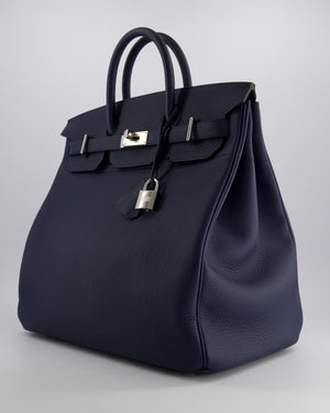 *RARE* Hermès HAC Bag 40cm in Bleu Abysse Togo Leather With Palladium Hardware