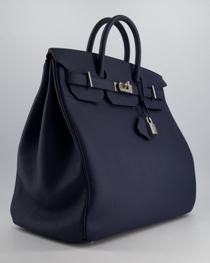 *RARE* Hermès HAC Bag 40cm in Bleu Abysse Togo Leather With Palladium Hardware