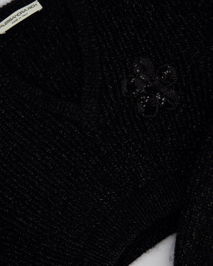 Alessandra Rich Black Mohair Long-Sleeve Cropped Jumper with Embellished Flower Detail IT 40 (UK 8)