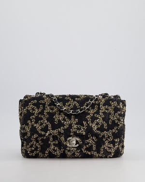 Chanel Black, Gold Sequin CC Logo Medium Flap Bag with Silver Hardware